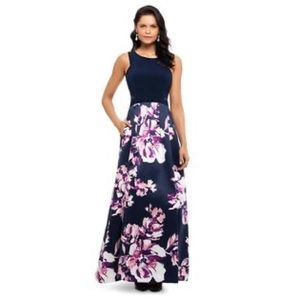 NWT-XSCAPE Women's Full Length Formal Fit Flare Dress Blue